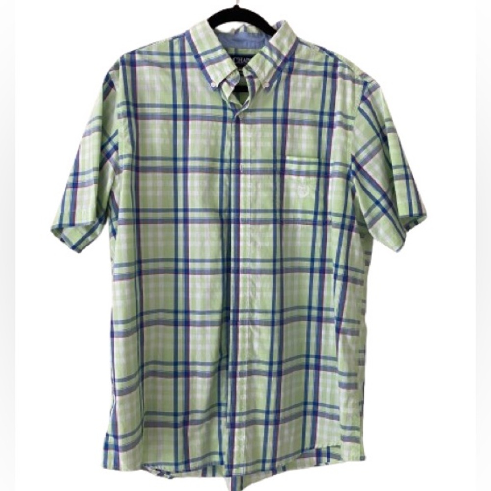 Chaps light green and blue plaid short sleeve short - size Large